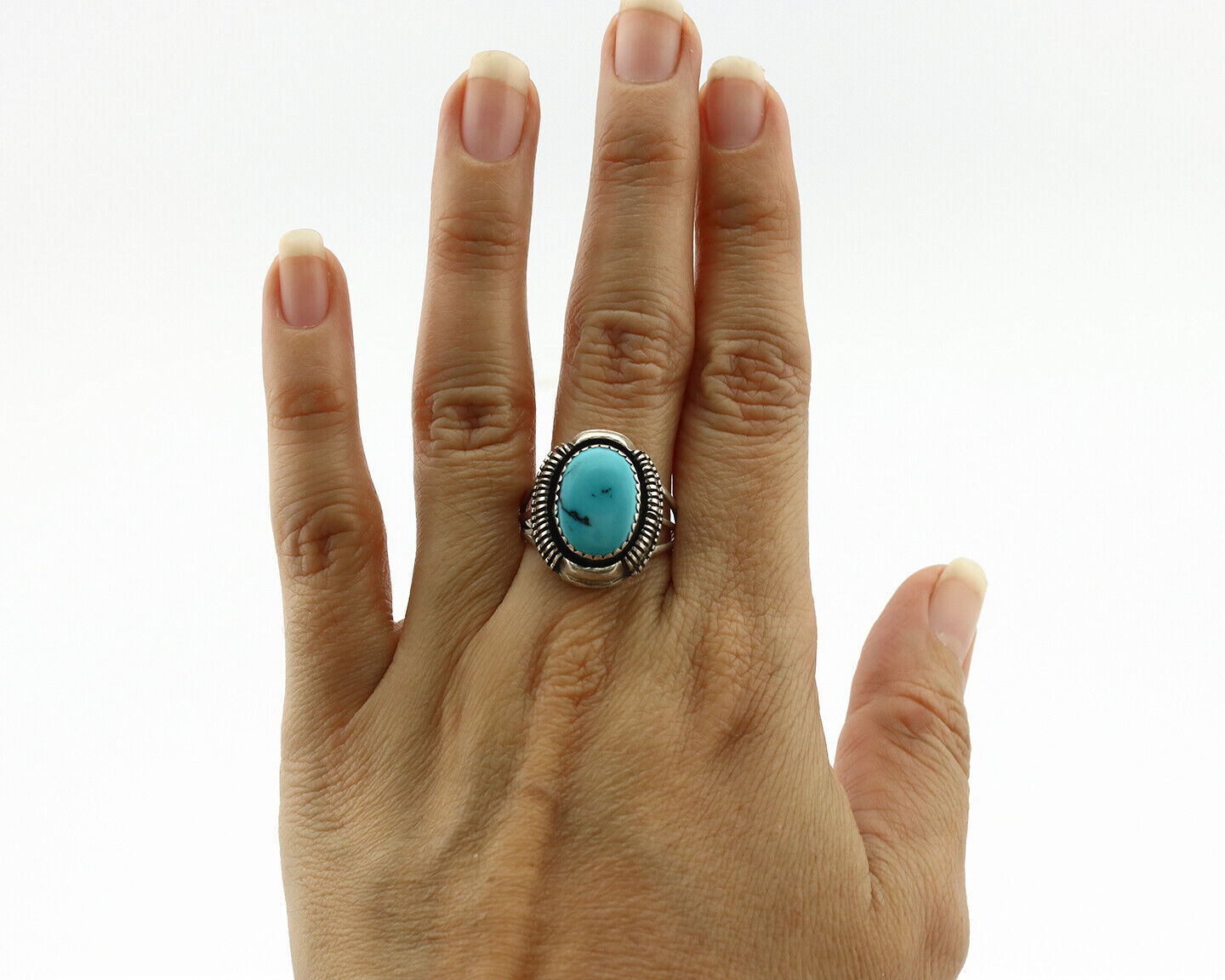 Navajo Ring .925 Silver Sleeping Beauty Turquoise Native Artist C.80's