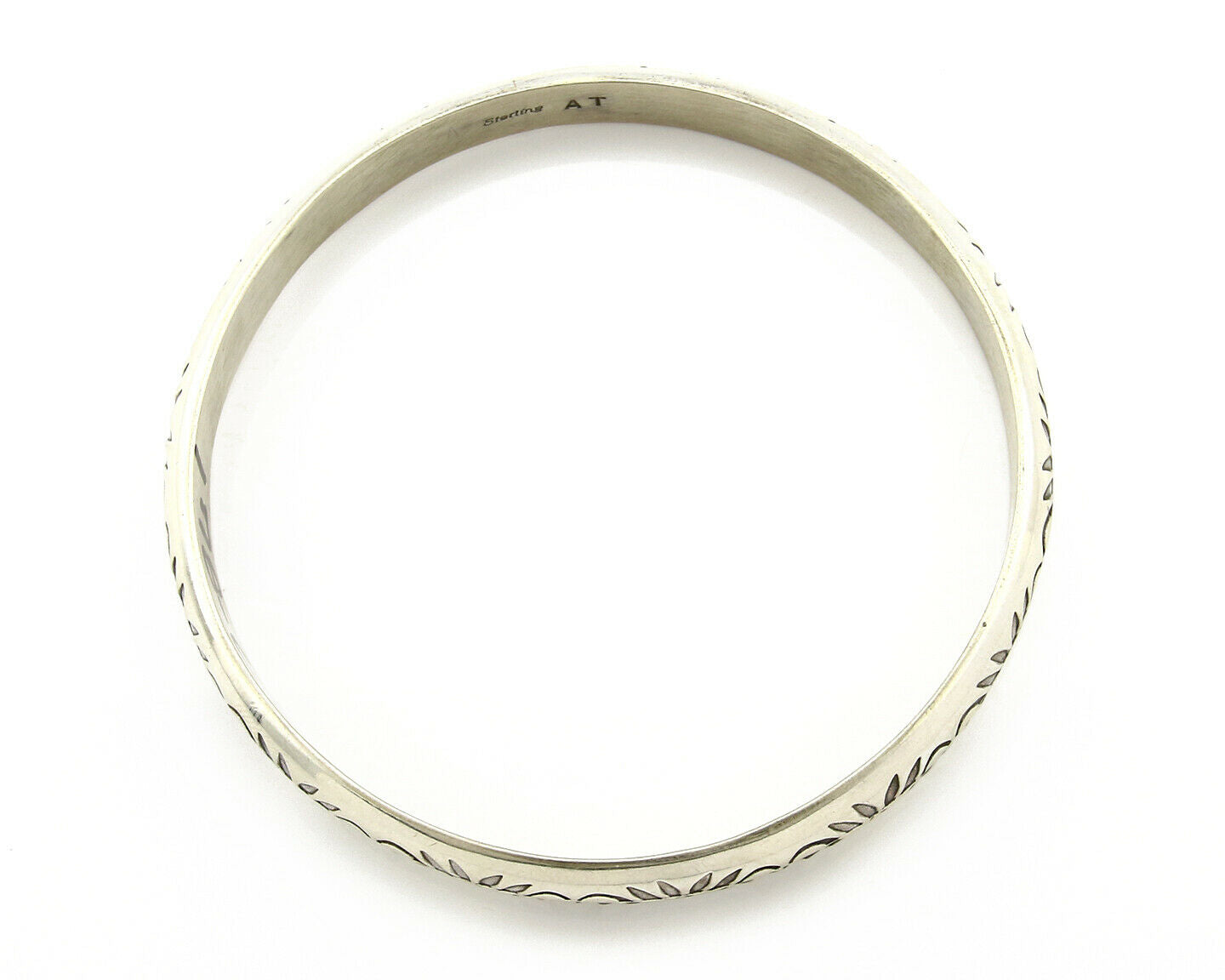 Navajo Bracelet .925 Silver 8.5 mm Wide Hand Stamped Signed Artist Abel Toledo