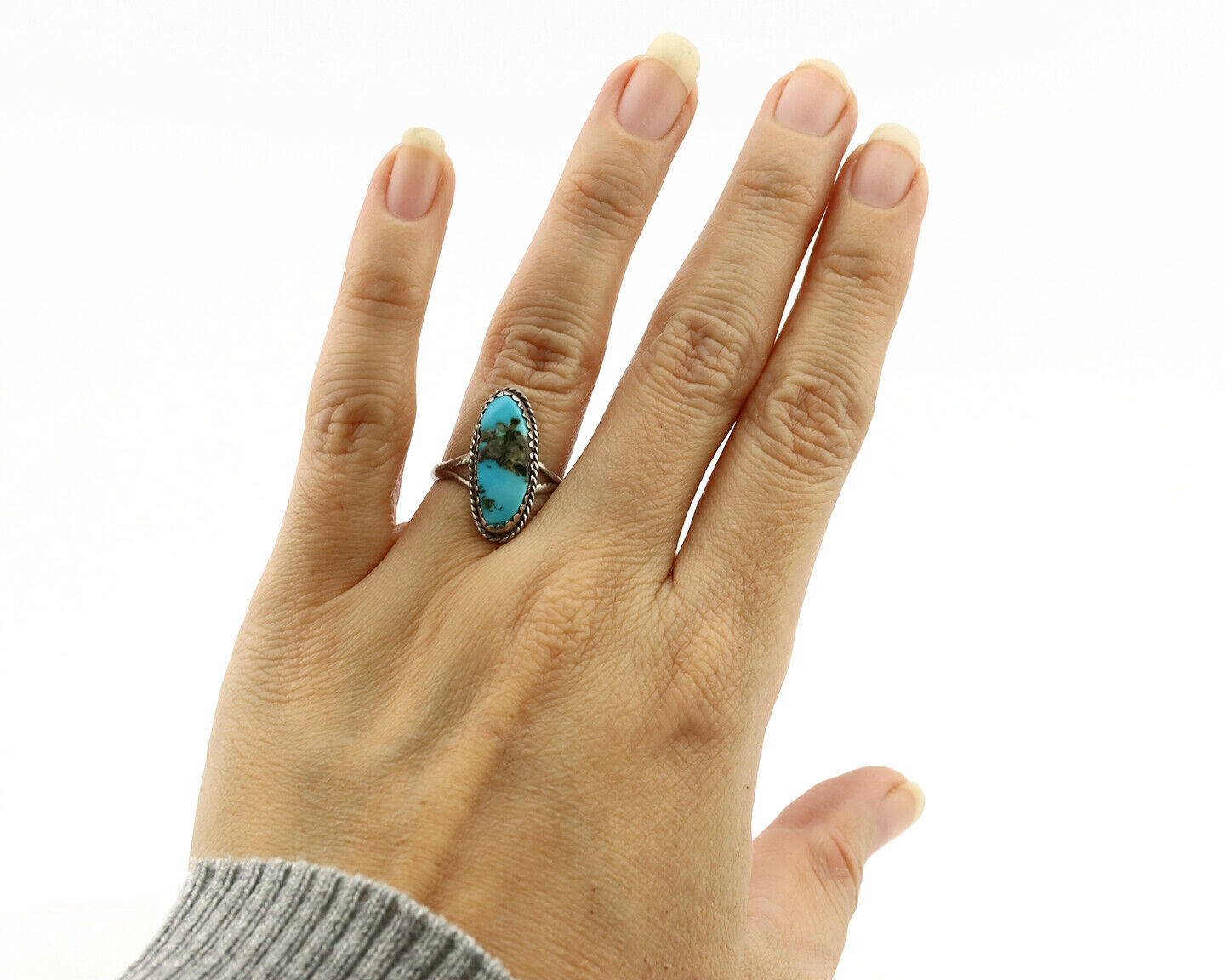 Navajo Ring .925 Silver Blue Turquoise Native American Artist C.1980's