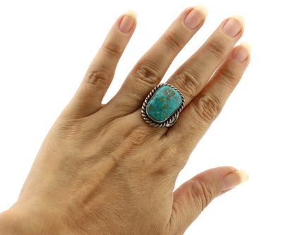 Navajo Handmade Ring 925 Silver Fox Turquoise Signed Native Artist C.80's