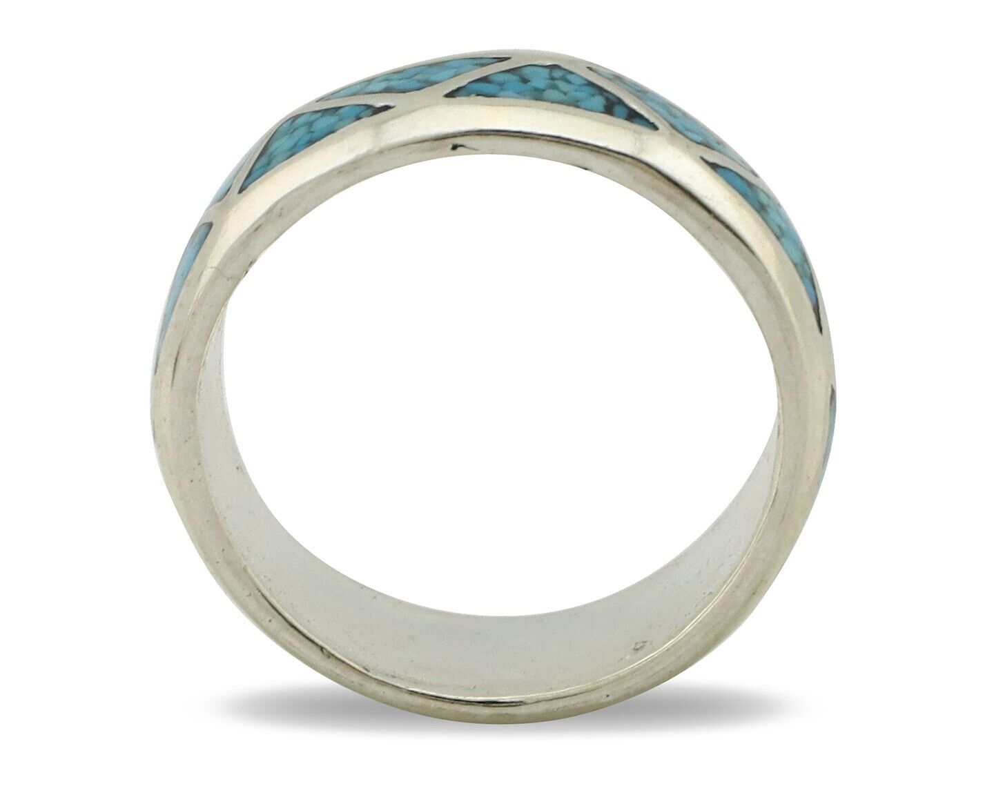 Navajo Chip Inlay Ring 925 Silver Sleeping Beauty Turquoise Artist Silver Cloud