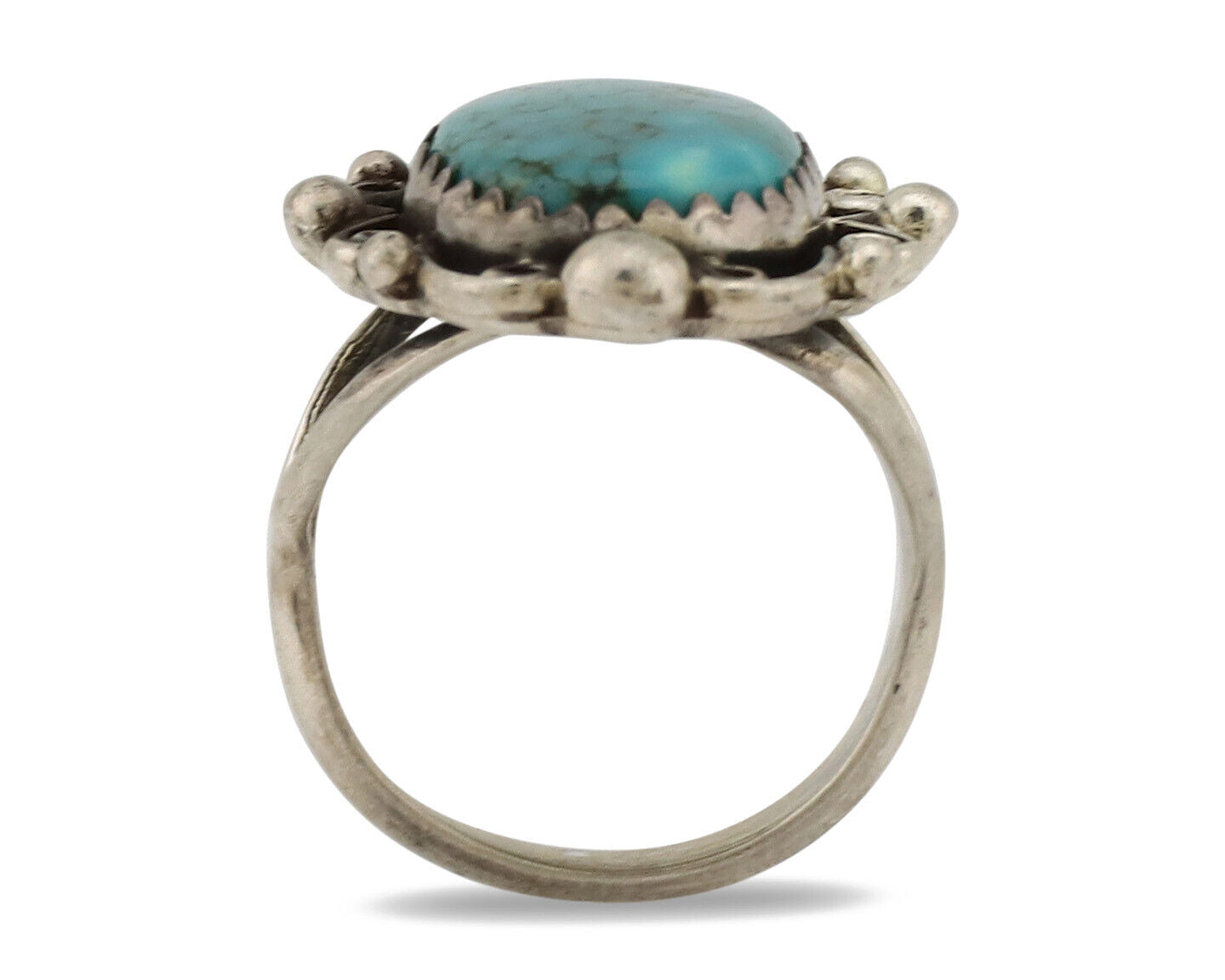 Navajo Ring .925 Silver Spiderweb Turquoise Native American Artist C.1980's