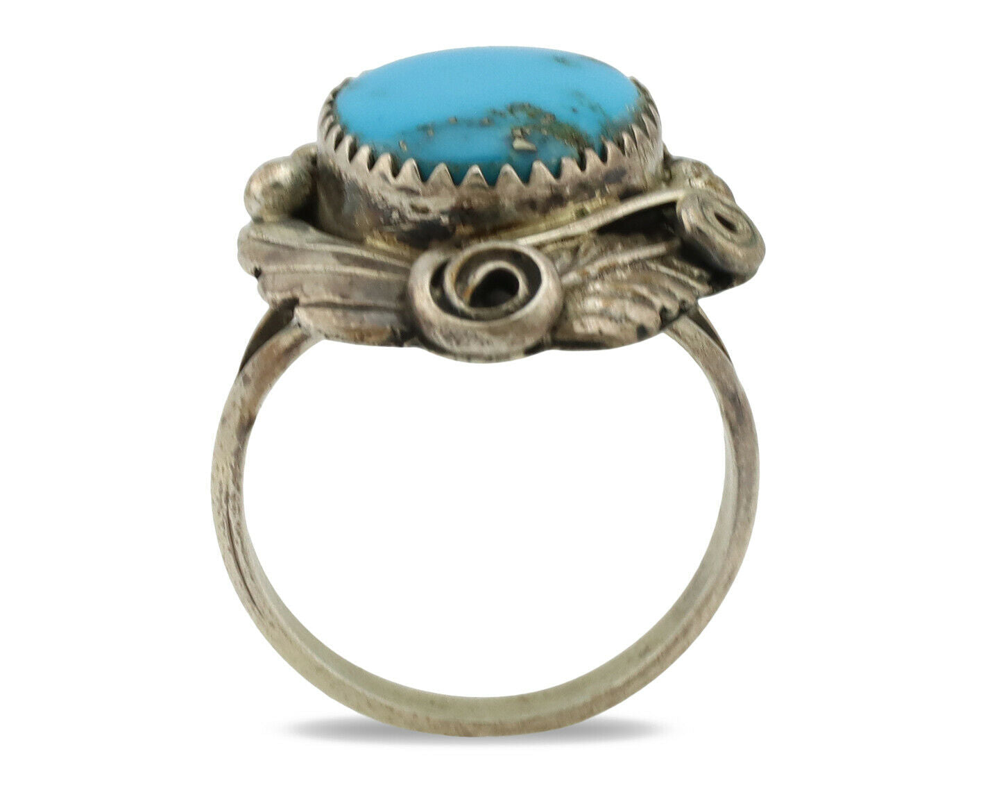 Navajo Ring .925 Silver Morenci Turquoise Artist Signed MC C.80's