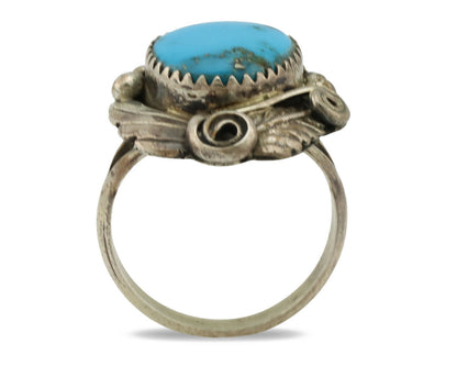 Navajo Ring .925 Silver Morenci Turquoise Artist Signed MC C.80's