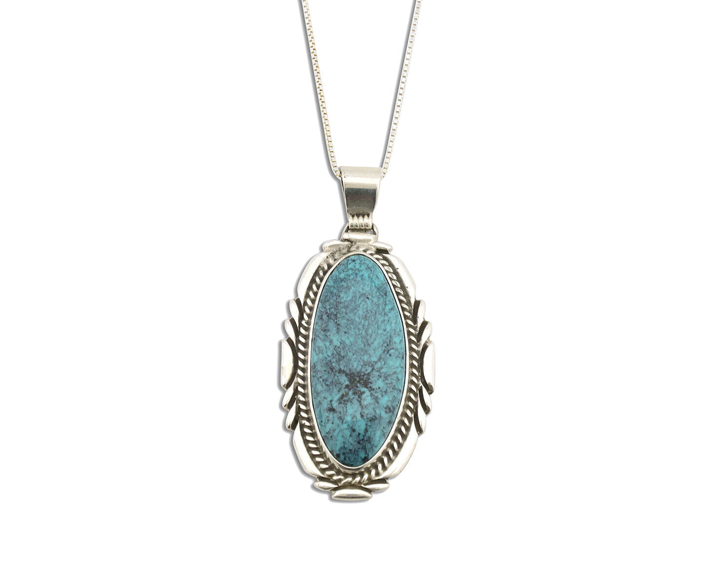 Navajo Necklace 925 Silver Blue Spiderweb Turquoise Native Artist Signed C.80's