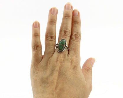 Navajo Ring .925 Silver Kingman Turquoise Native Artist Signed C.80's
