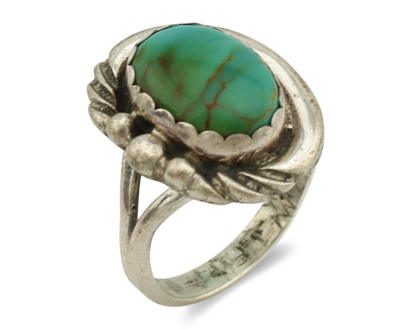 Navajo Ring .925 Silver Kingman Turquoise Native American Artist C.1980's