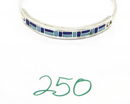 Vtg Navajo Signed ED. B Handmade Inlaid .925 Silver Bracelet