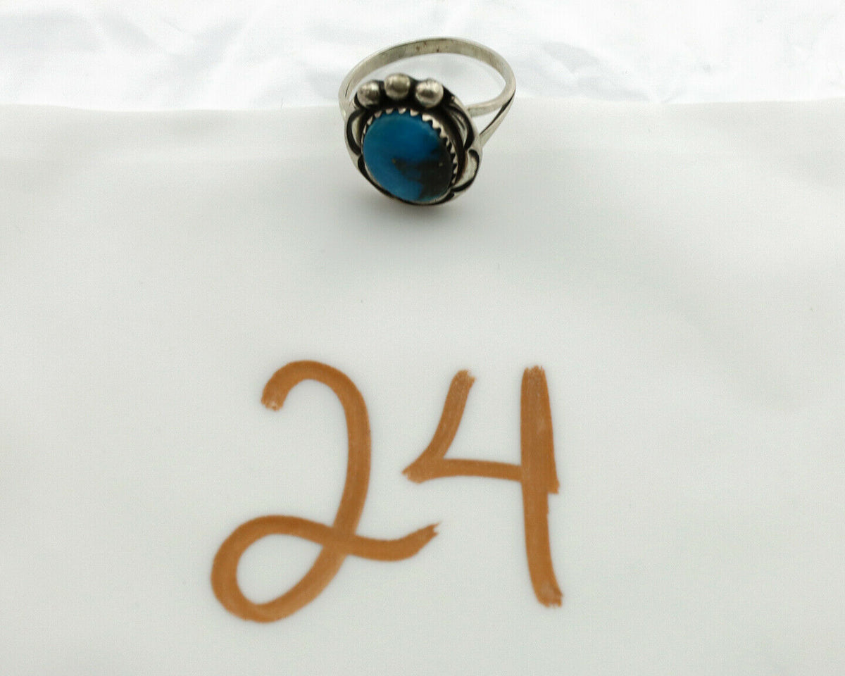 Navajo Ring .925 Silver Blue Turquoise Native American Artist C.1980's