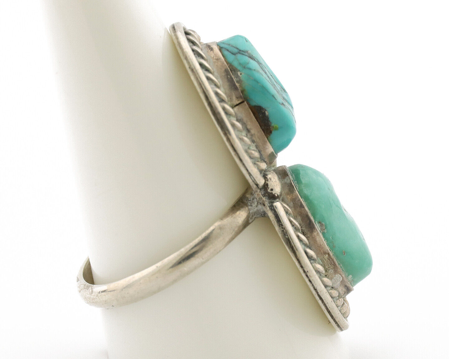 Navajo Ring .925 Silver Globe Turquoise Native American Artist C.1980's