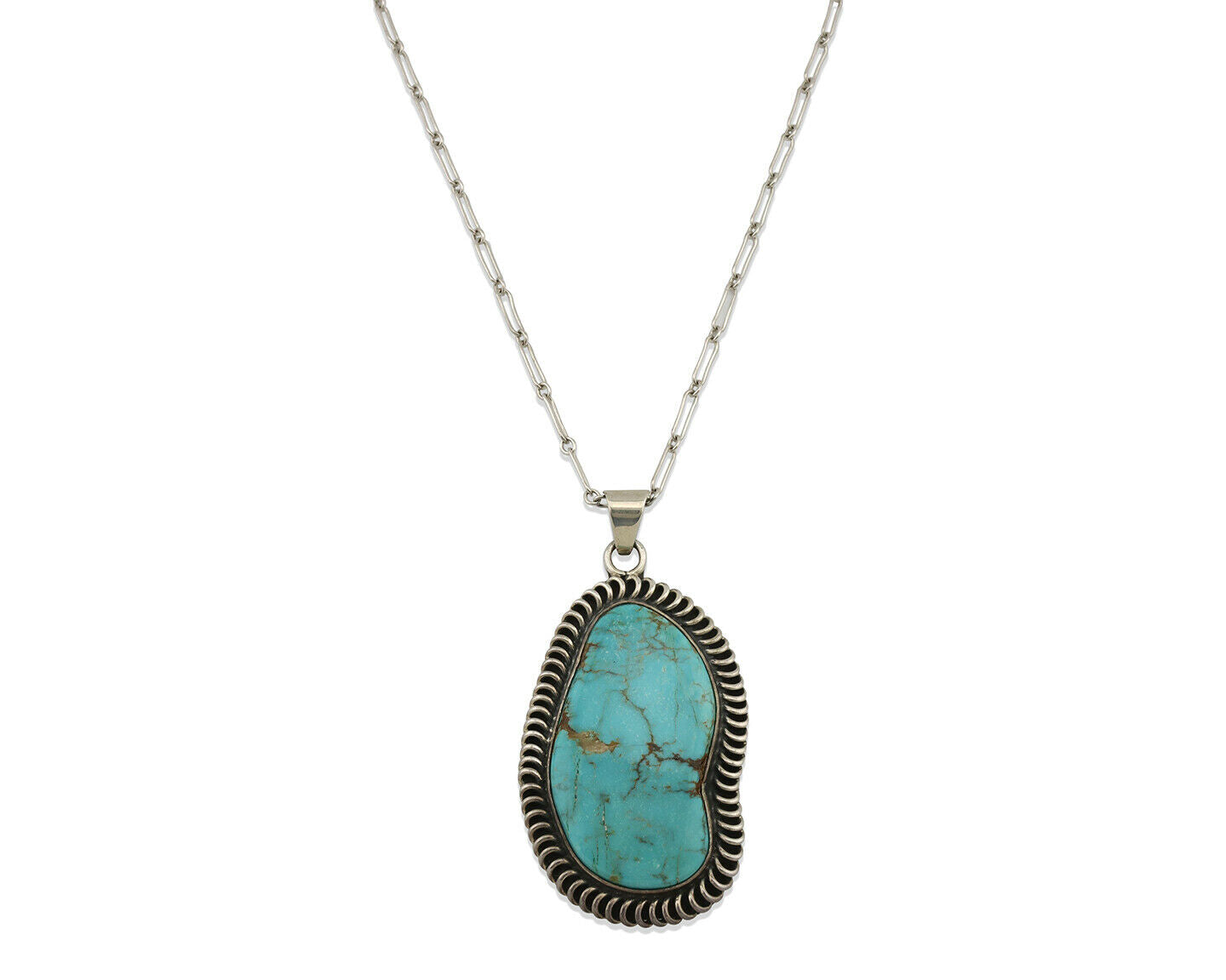 Navajo Pendant .925 Silver Blue Gem Turquoise Artist Signed Kachina C.80's