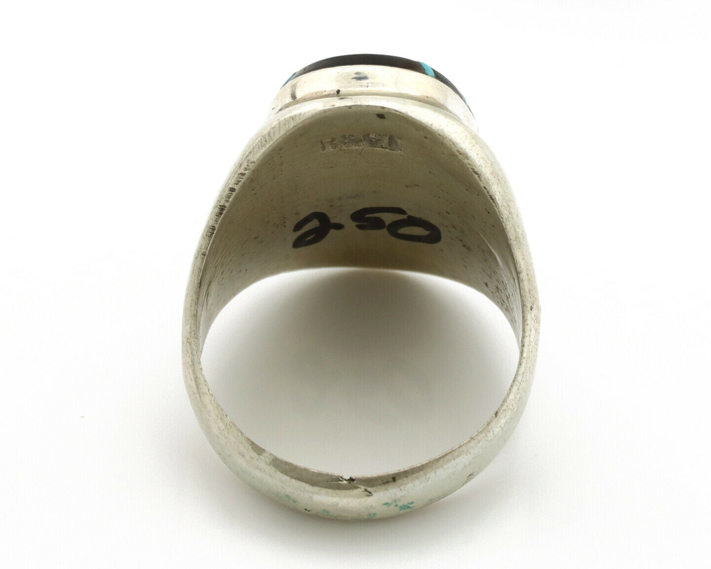 Zuni Inlaid Ring .925 Silver Gemstone Artist Richard & Geneva Terraza C.1980's