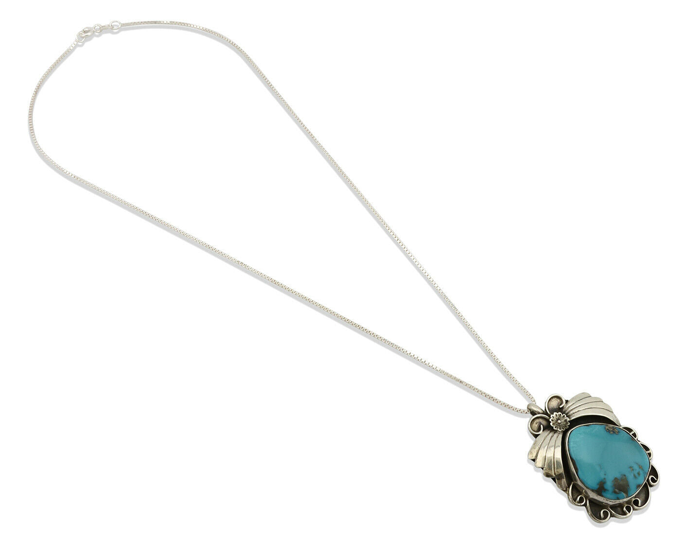 Navajo Necklace .925 Silver Morenci Turquoise Native American C.80's
