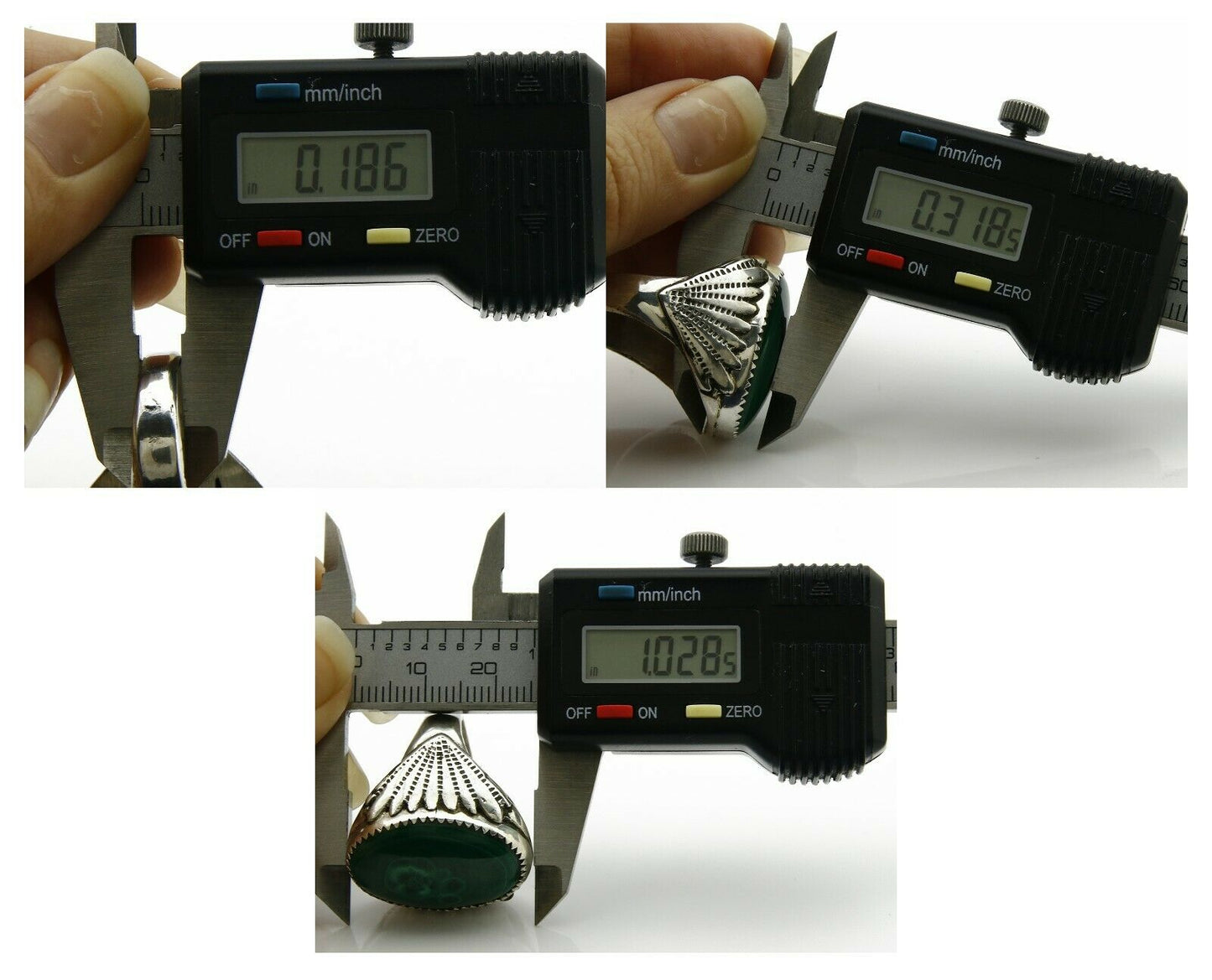 Navajo Ring .925 Silver Natural Malachite Signed Artist P Handmade C.80's