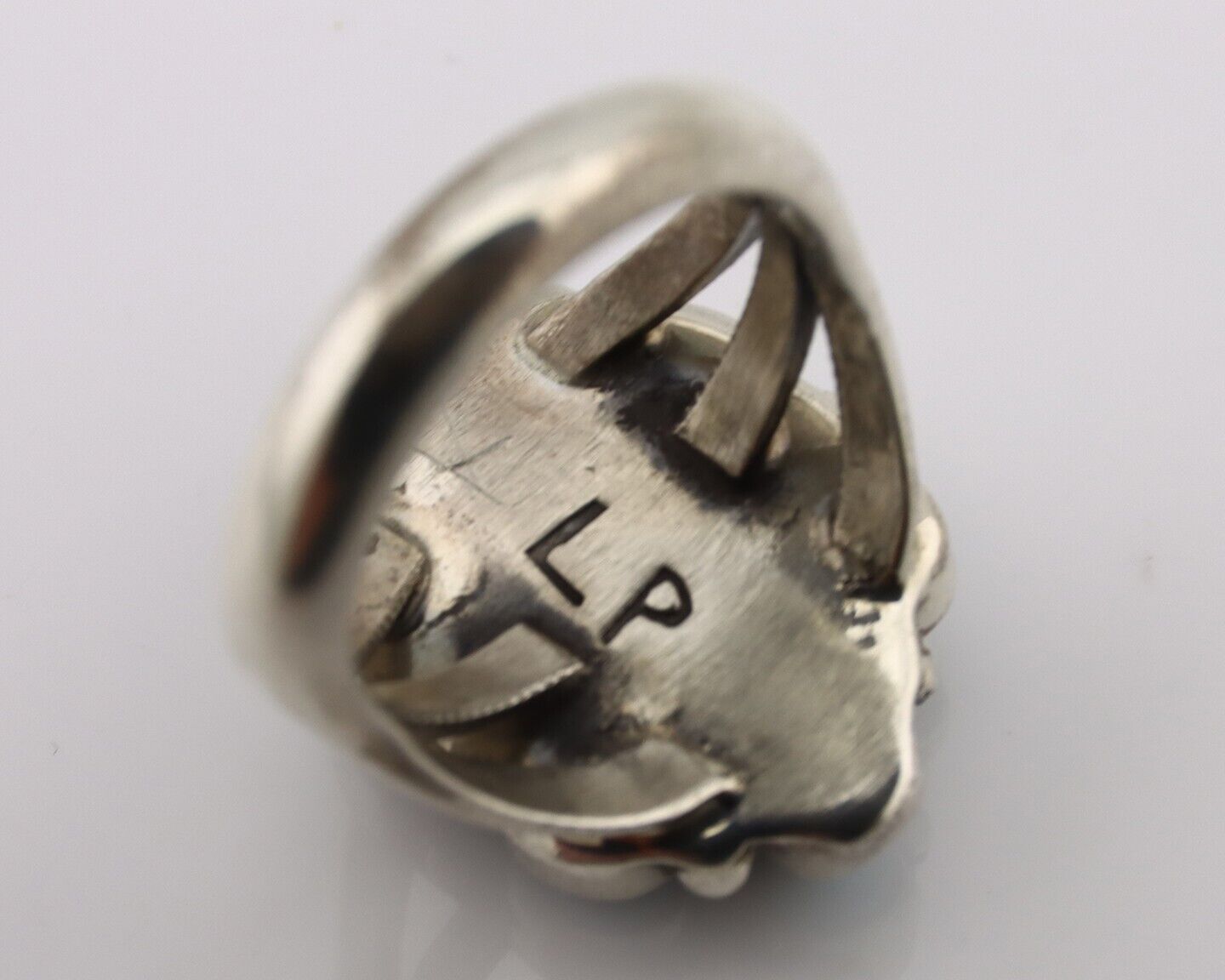 Navajo Ring .925 Silver Natural Blue Turquoise Artist Signed LP C.80's