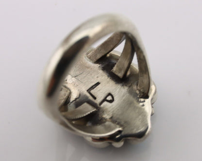 Navajo Ring .925 Silver Natural Blue Turquoise Artist Signed LP C.80's