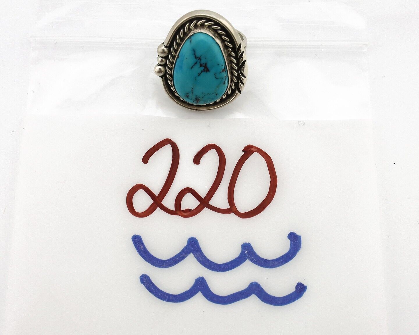 Navajo Ring 925 Silver Natural Blue Turquoise Artist Signed Ben S C.80's