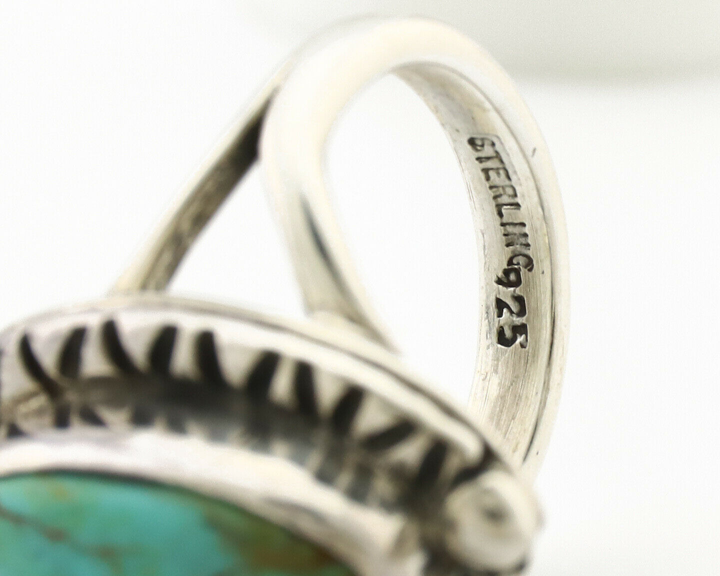 Navajo Ring .925 Silver Natural Mined Turquoise Artist Signed Gecko C.80's