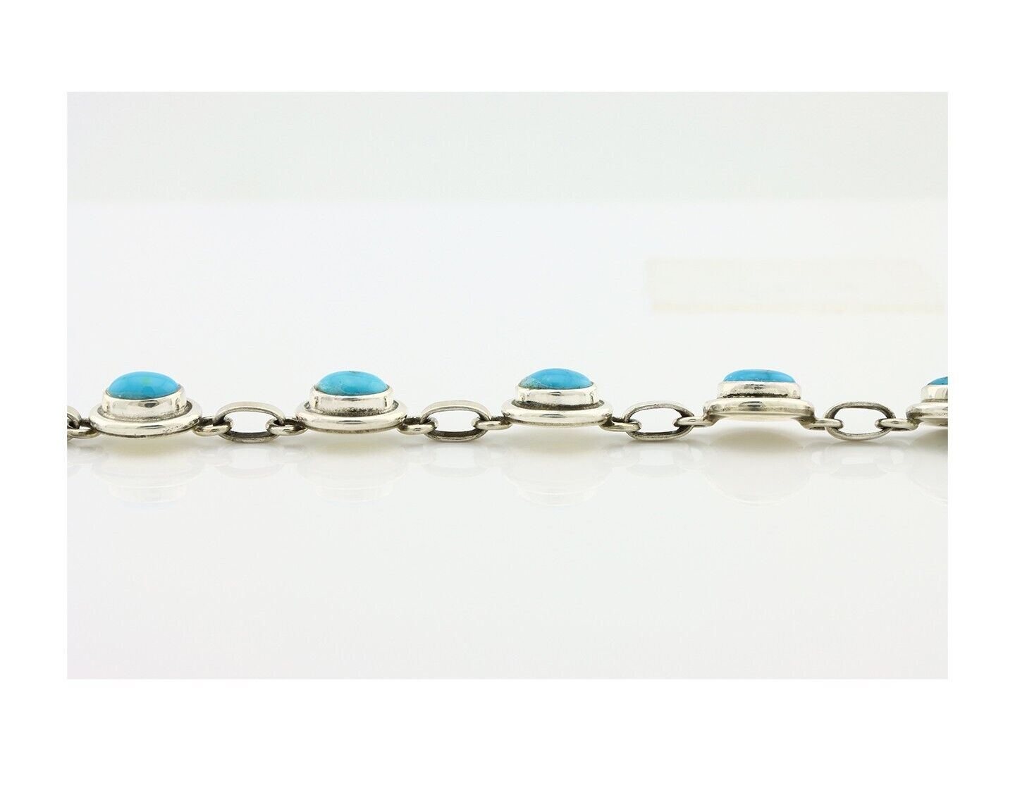 Navajo Link Bracelet .925 Silver Blue Turquoise Native American Artist C.80's