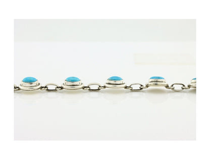 Navajo Link Bracelet .925 Silver Blue Turquoise Native American Artist C.80's
