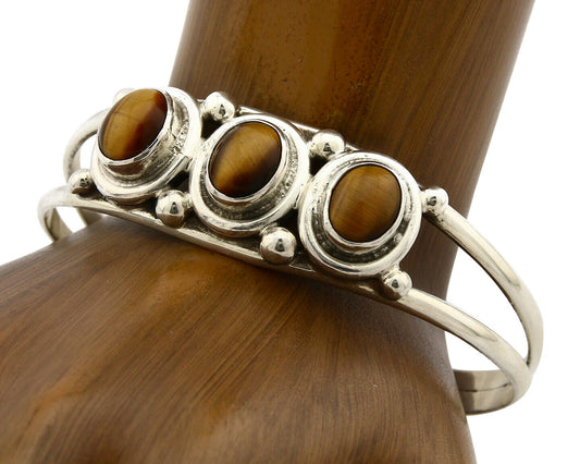 Navajo Bracelet .925 Silver Cats Eye Sapphire Gemstone Native Artist C80's