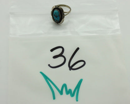 Navajo Ring .925 Silver Sleeping Beauty Turquoise Native American Artist C.80's