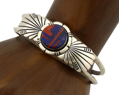 Navajo Bracelet 925 Silver Coral & Blue Turquoise Shop Signed De Chelly - L Kee