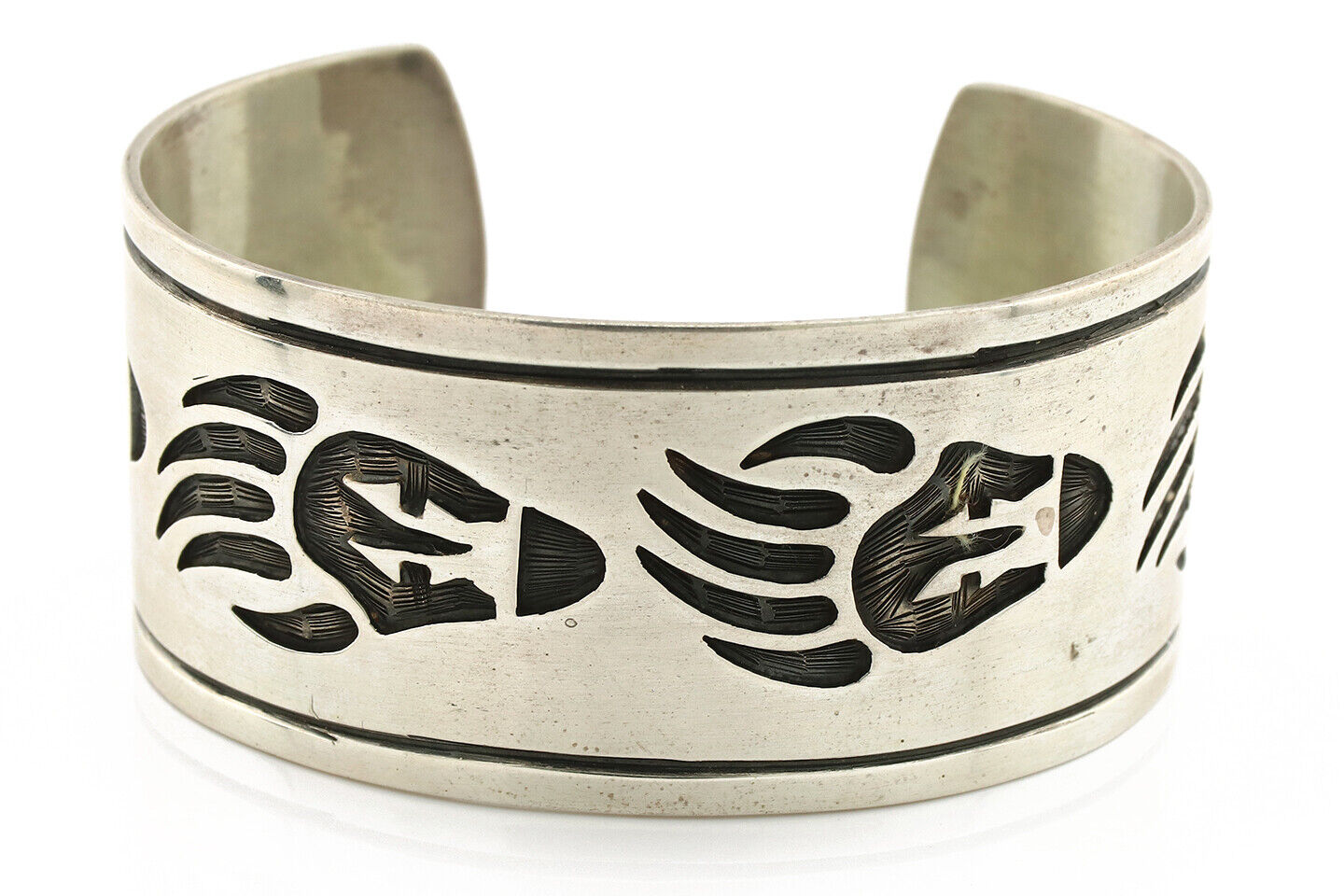 Navajo Bracelet .925 Silver Overlay Bagger Paw Signed Artist Native American C90