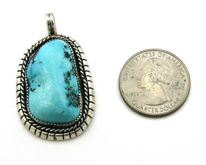 Navajo Pendant .925 Silver Kingman Turquoise Signed Artist Tom Willeto C.80's
