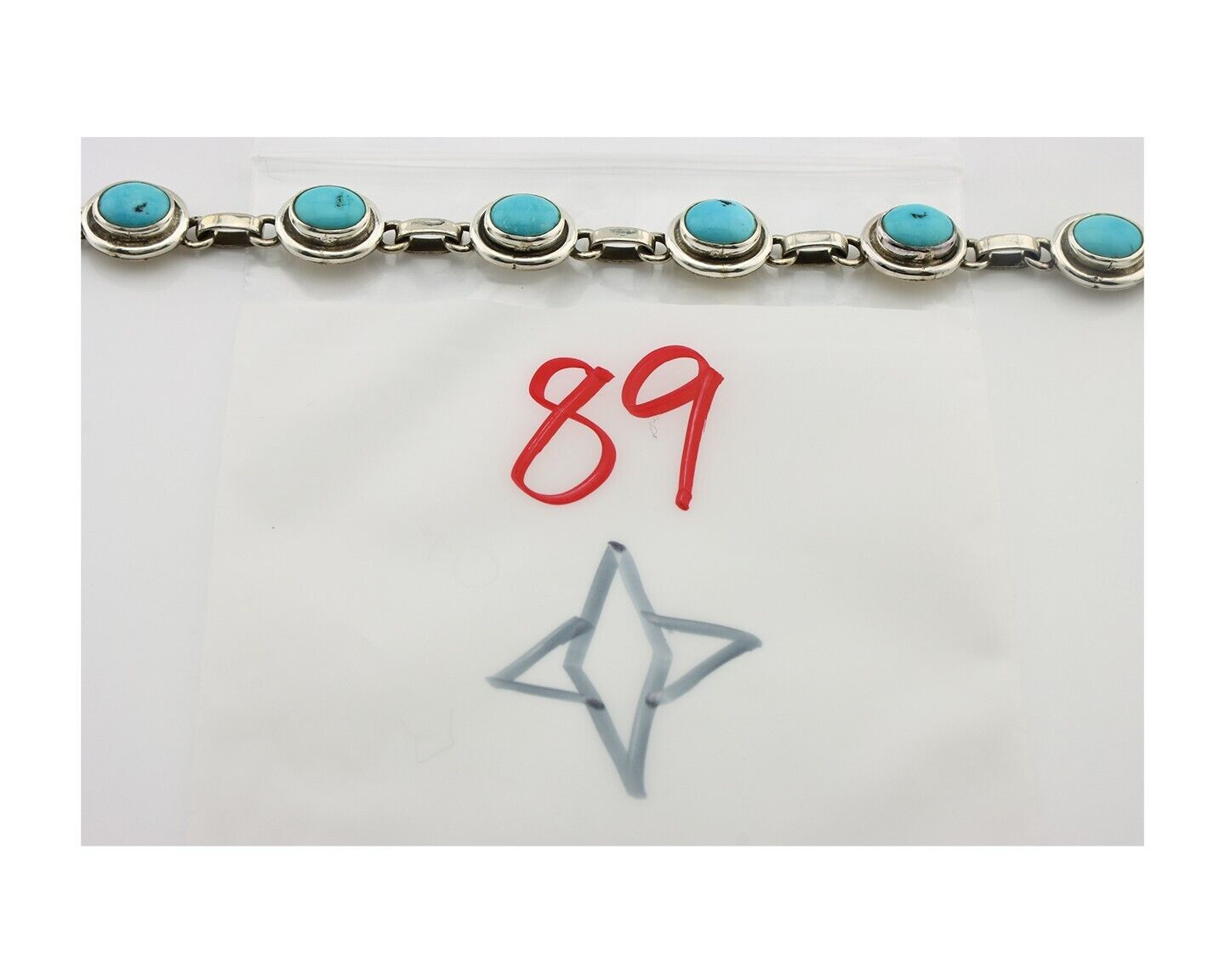 Navajo Link Bracelet .925 Silver Blue Turquoise Native American Artist C.80's