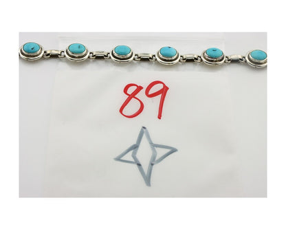 Navajo Link Bracelet .925 Silver Blue Turquoise Native American Artist C.80's