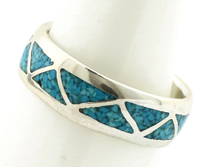 Navajo Chip Inlay Ring 925 Silver Sleeping Beauty Turquoise Artist Silver Cloud