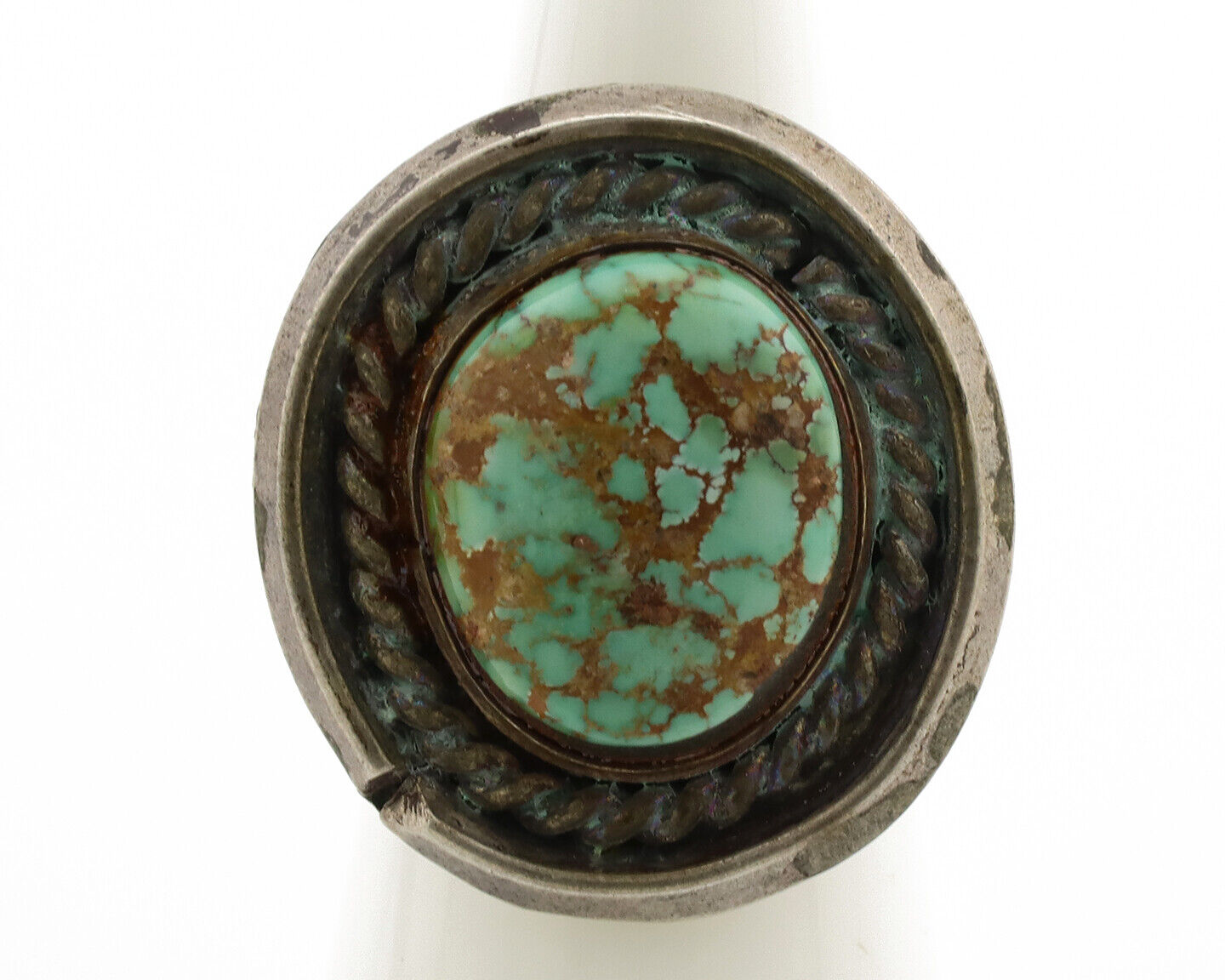 Navajo Ring .925 Silver Spiderweb Turquoise Native American Artist C.1980's