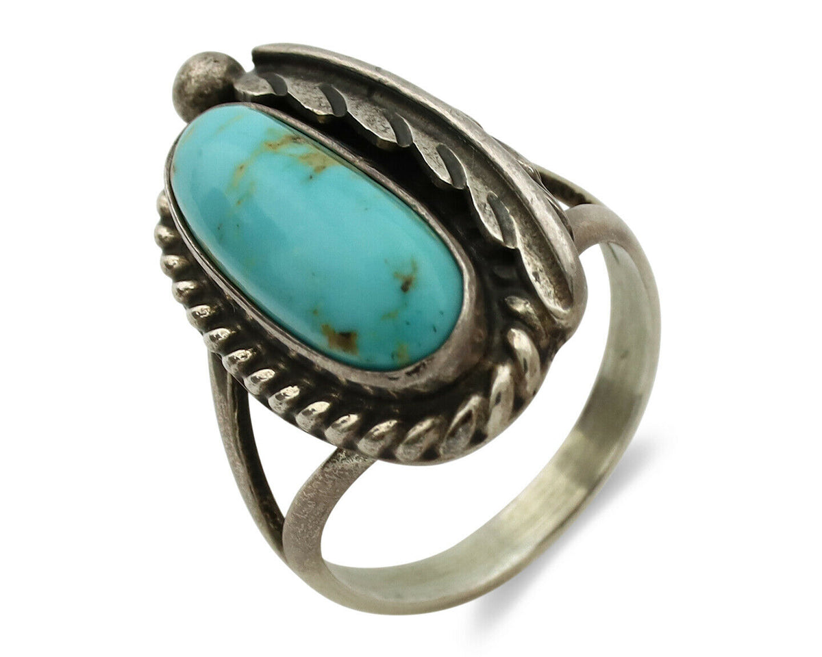 Navajo Ring .925 Silver Blue Turquoise Artist Signed Sun C.1980's