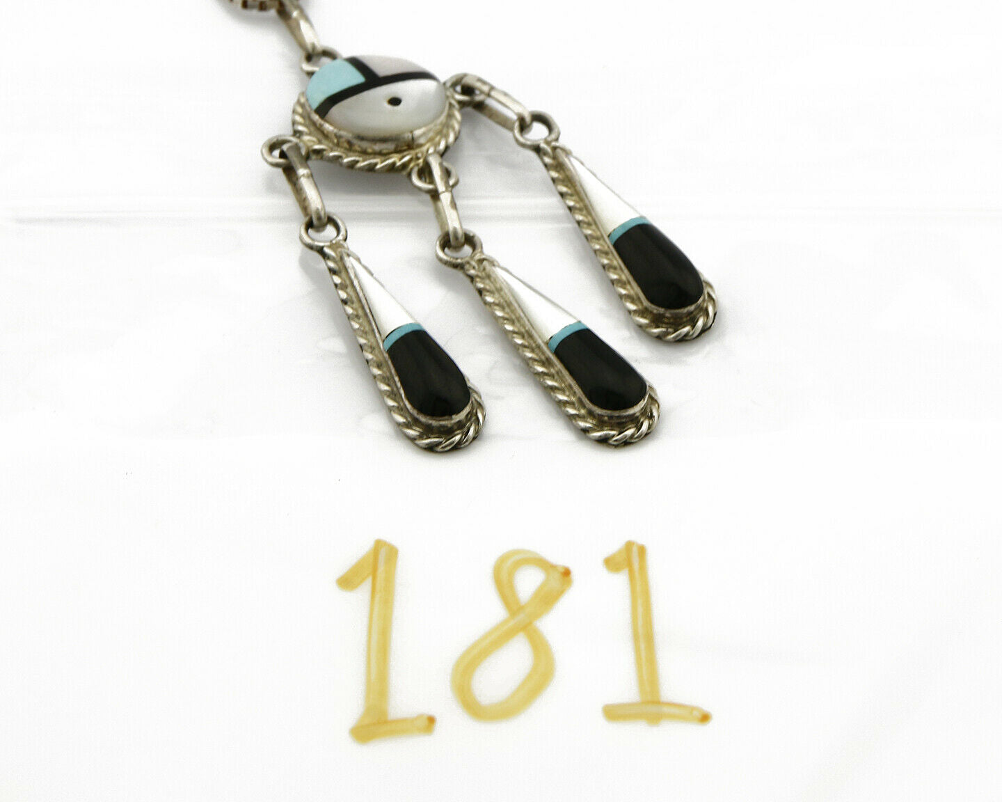 Women's Zuni Necklace .925 Silver Tiwa Sun C.1980's Gemstones