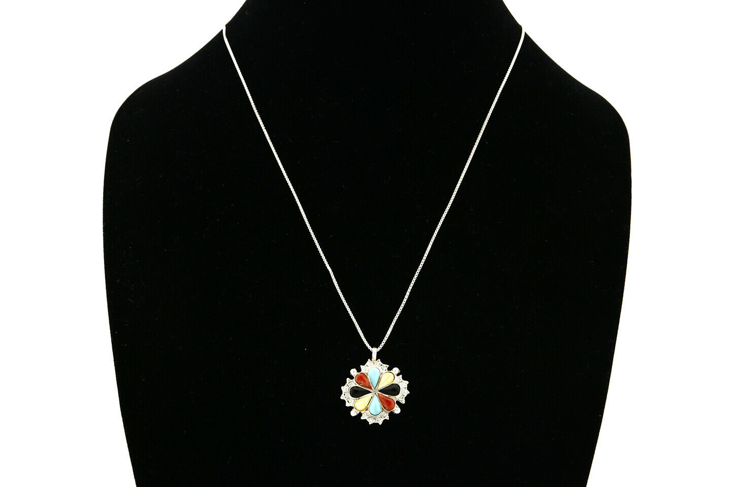 Women's Zuni Pendant .925 Silver Gemstone Signed AN Necklace