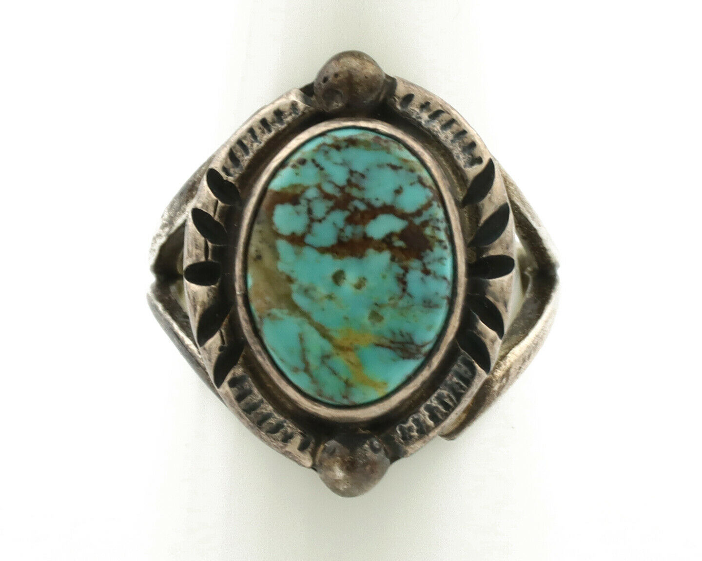 Navajo Ring .925 Silver Blue Turquoise Artist Signed Gecko C.1980's