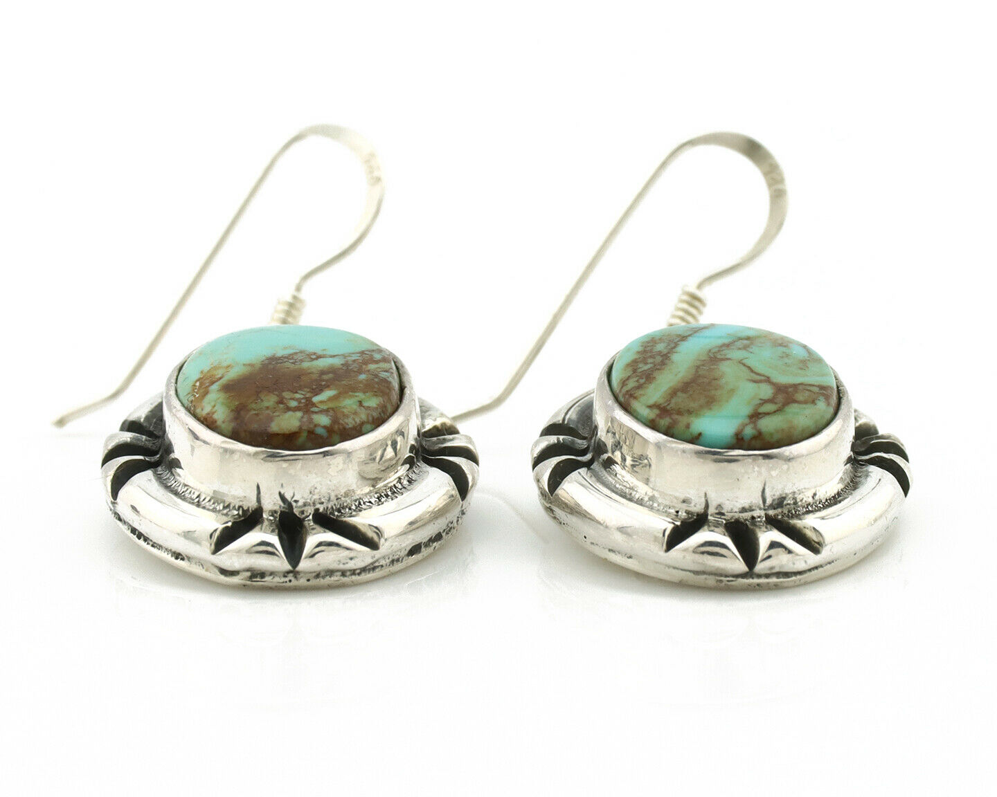 Navajo Earrings .925 Silver Kingman Turquoise Native American Artist C.80's