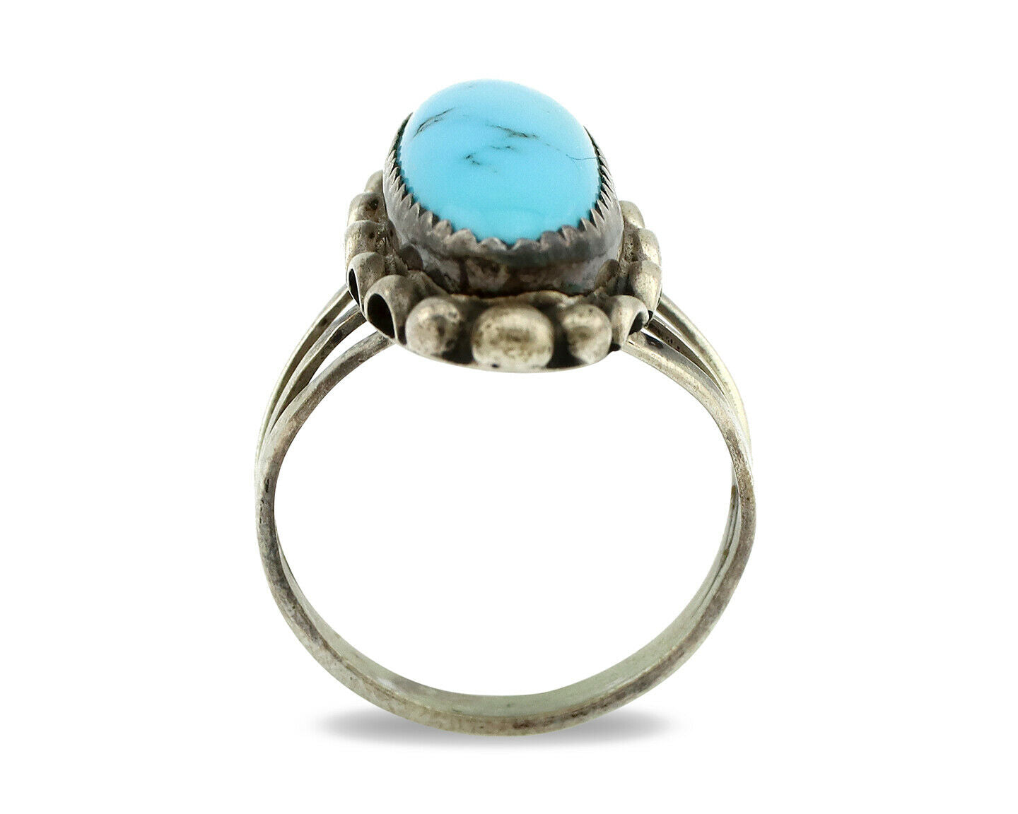 Navajo Ring .925 Silver Natural Blue Turquoise Artist Signed SC C.80's