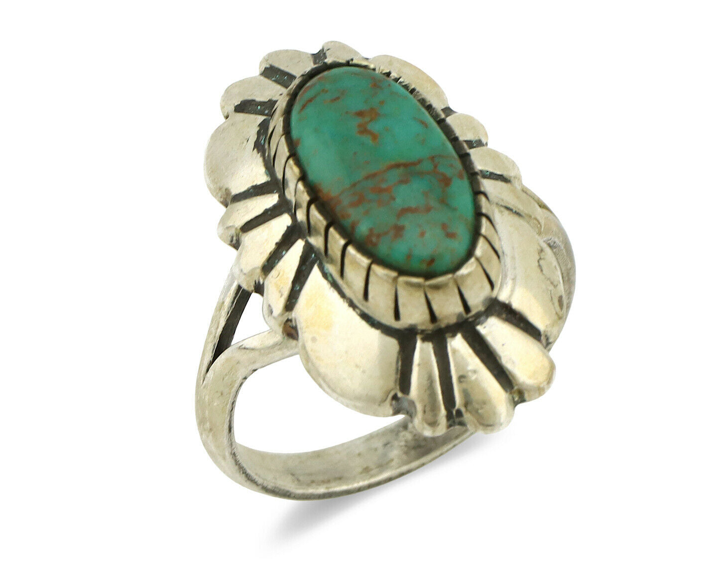 Navajo Ring .925 Silver Green Turquoise Artist Signed M Montoya C.80's