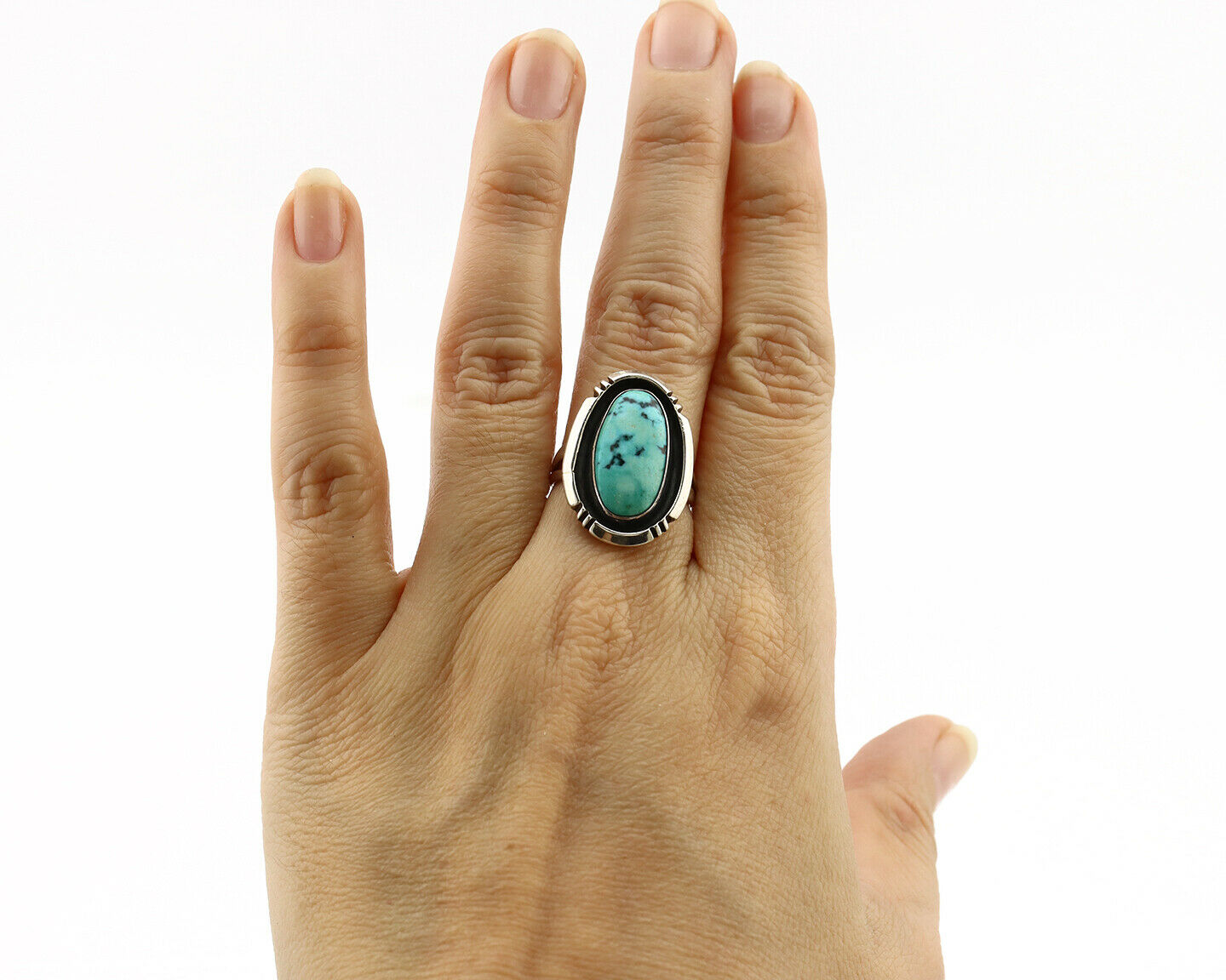 Navajo Ring .925 Silver Blue Nevada Turquoise Native American Artist C.80's