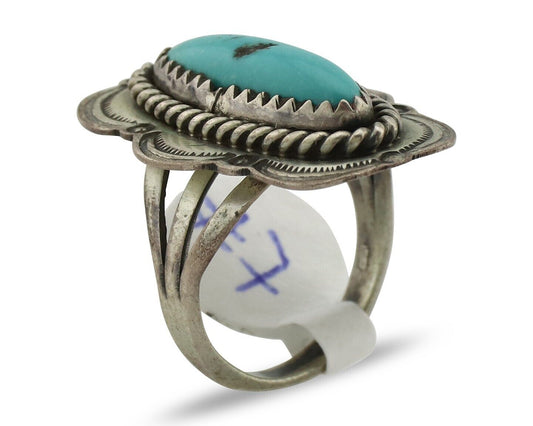 Navajo Ring .925 Silver Manassas Turquoise Native American Artist C.80's