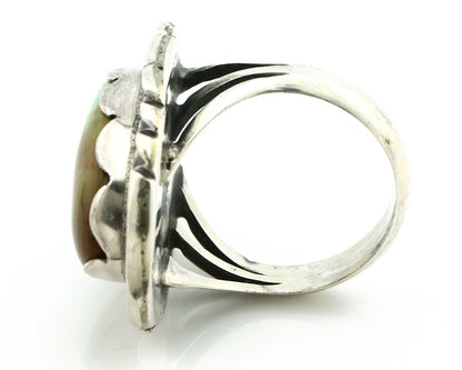 Navajo Ring .925 Silver Natural Green Turquoise Signed Apache C.80's