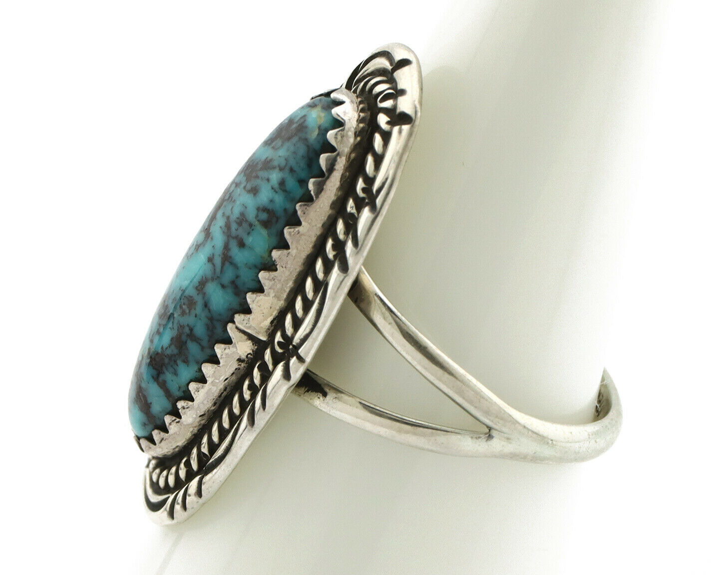 Navajo Ring .925 Silver Black Turquoise Artist Signed AB C.80's