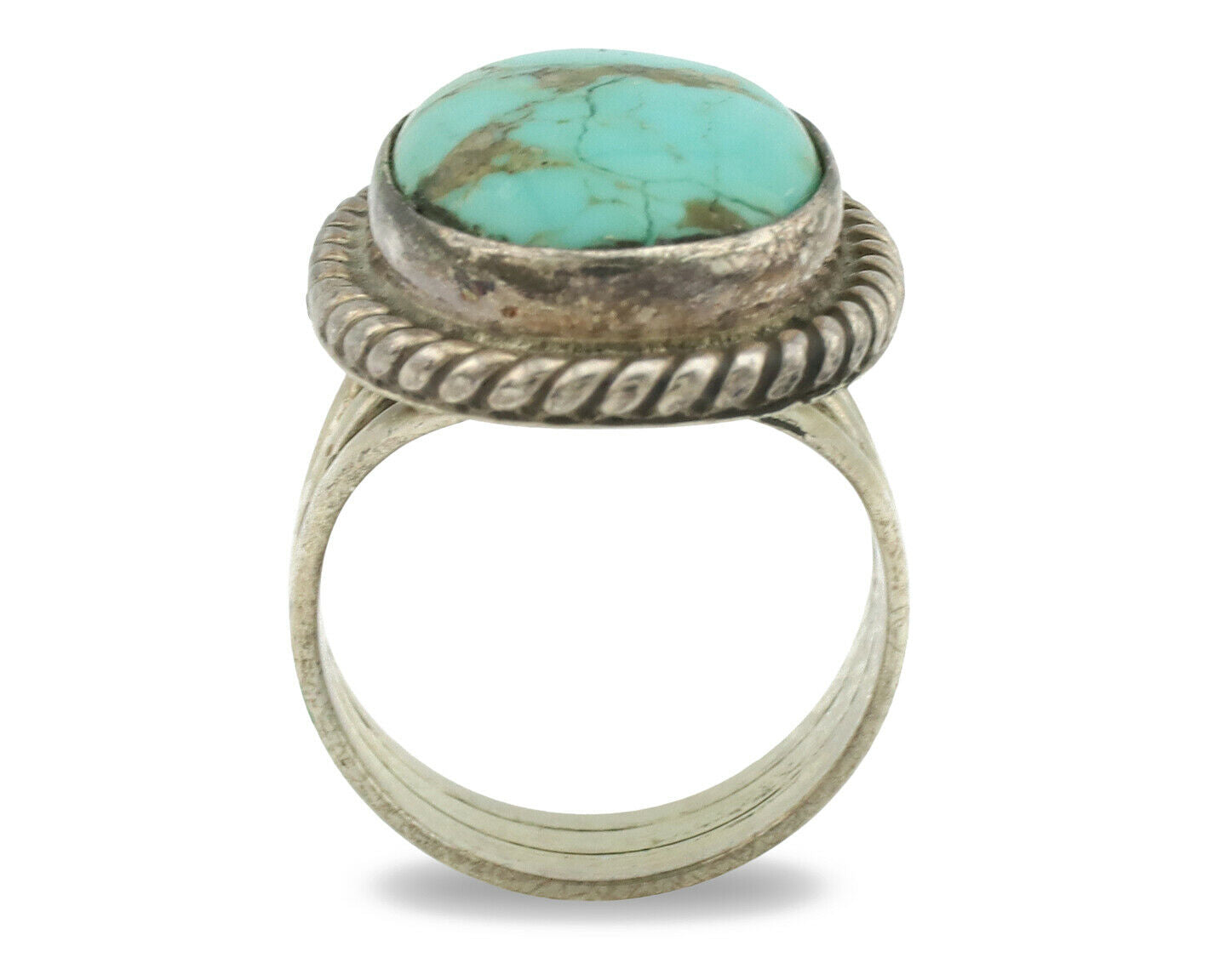 Navajo Ring .925 Silver Kingman Turquoise Native American Artist C.1980's