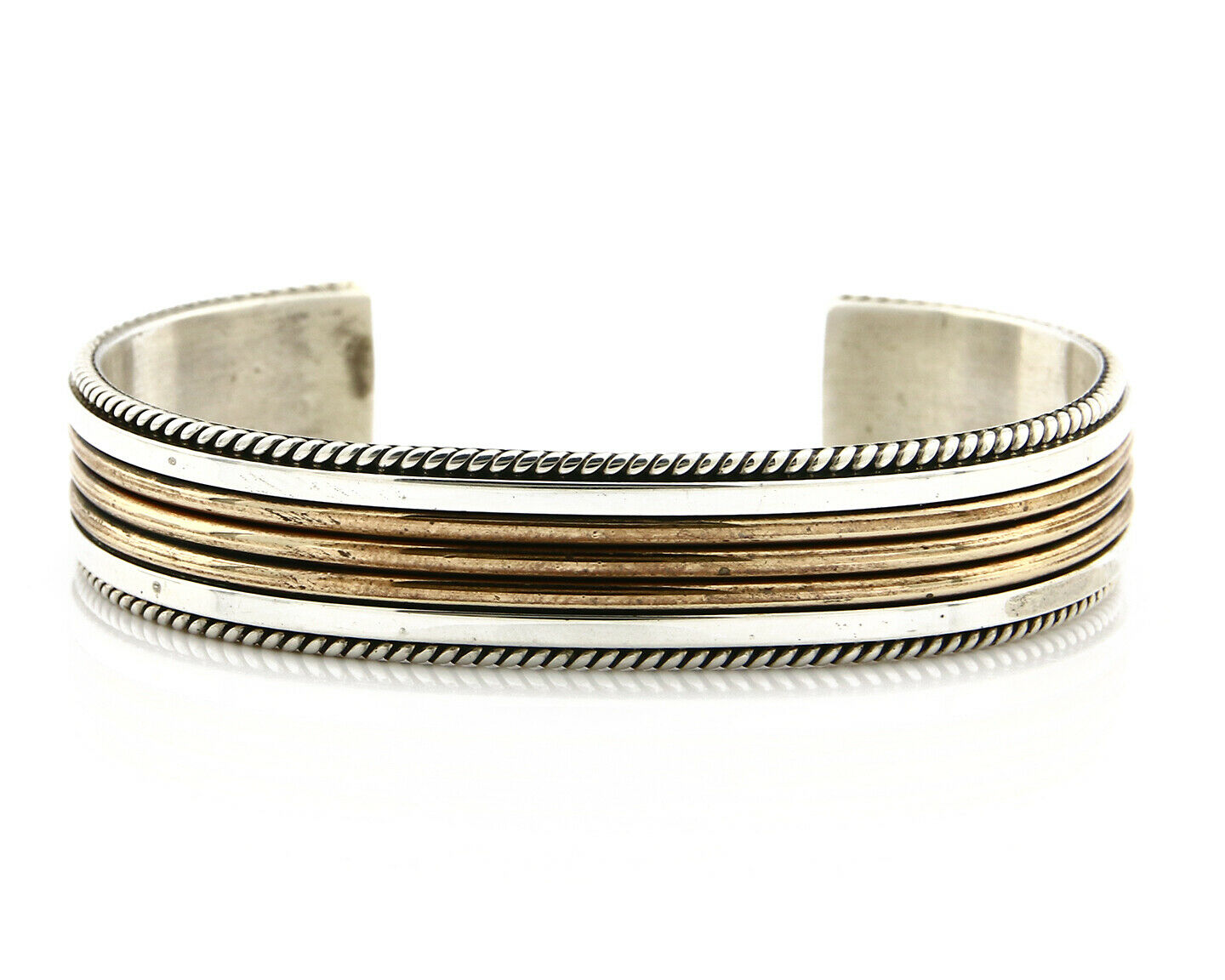 Navajo Bracelet SOLID .925 Silver & 12K Gold Filled Signed Artist TAHE C1980's