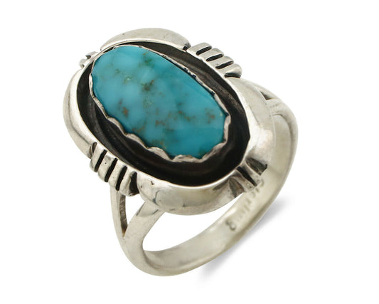 Navajo Ring .925 Silver Kingman Turquoise Handmade Native American Artist C.80's
