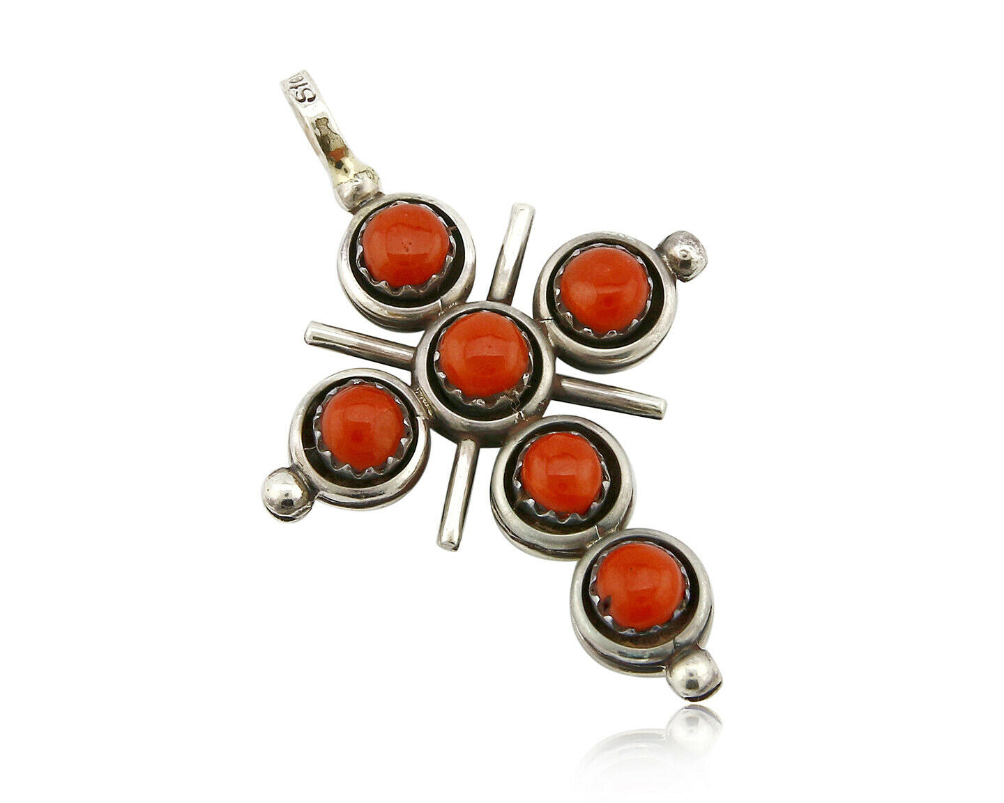 Zuni Natural Turquoise and Coral Reversible 925 Silver Handmade Pendant