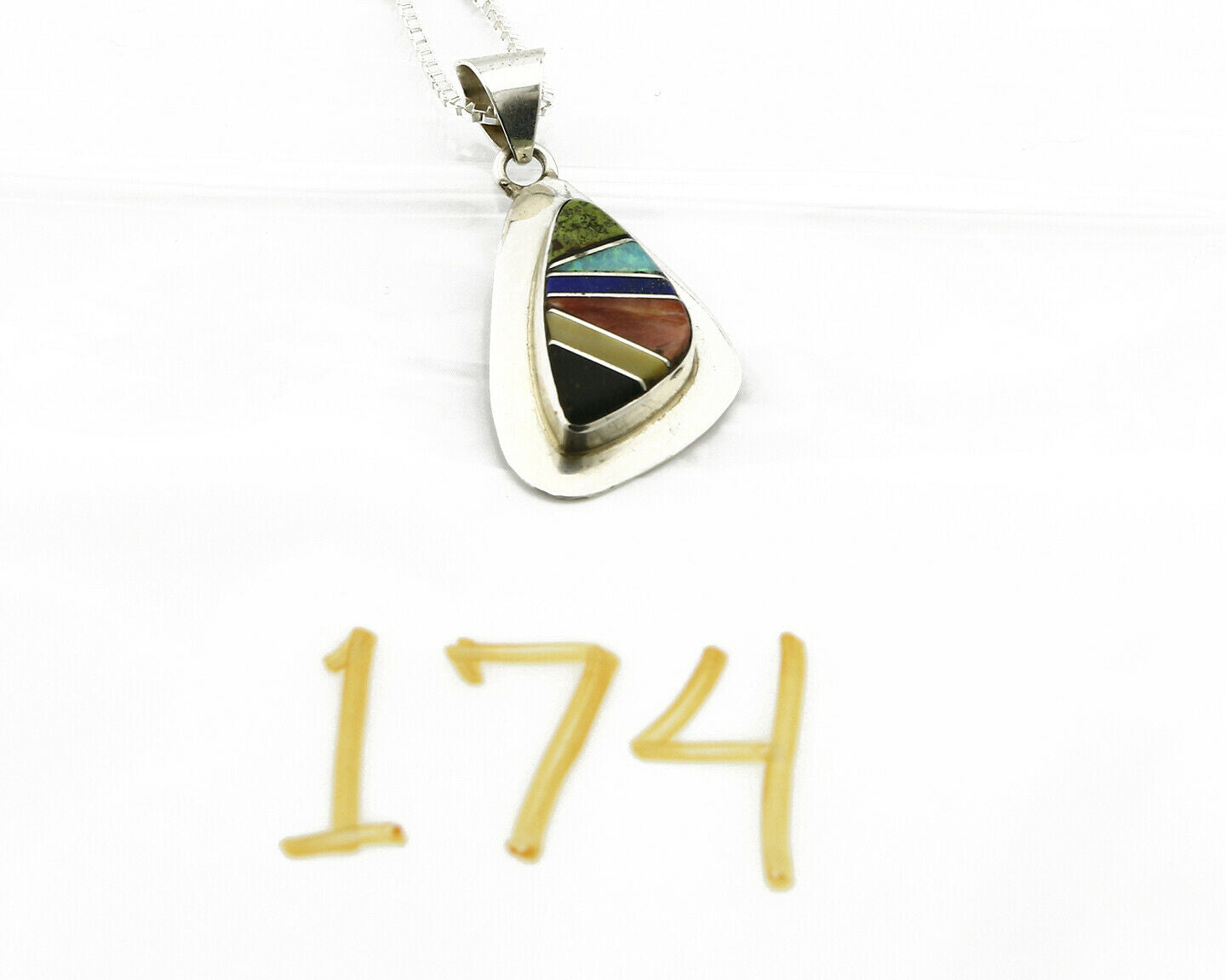 Women's Inlaid Necklace 925 Silver Natural Gemstone Pendant Signed Wayne Etsitty