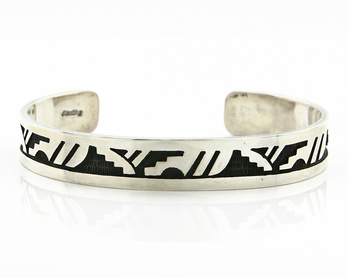 Navajo Bracelet .925 SOLID Silver Native American Artist Overlay Style C.90's